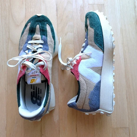 New Balance 327 Men's Night Watch Green and Pink Suede Sneakers (Size 8.5) - Picture 5 of 14